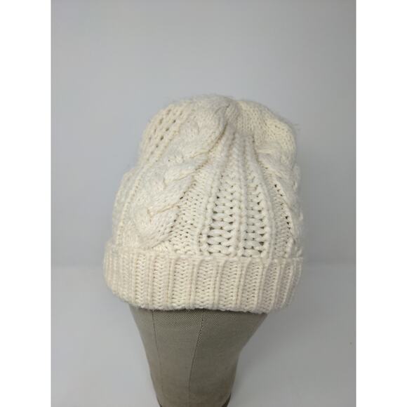 K Accessories Cable Knit Beanie Hat Cream 100% Recycle Material - Picture 3 of 11